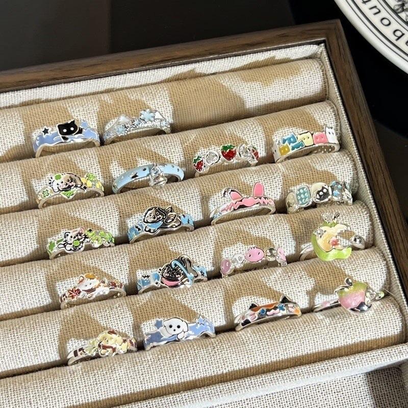 Trendy Summer Cartoon Cute Animal Open Rings for Women, Cross-Border Sweet and Cool Niche Affordable Rings