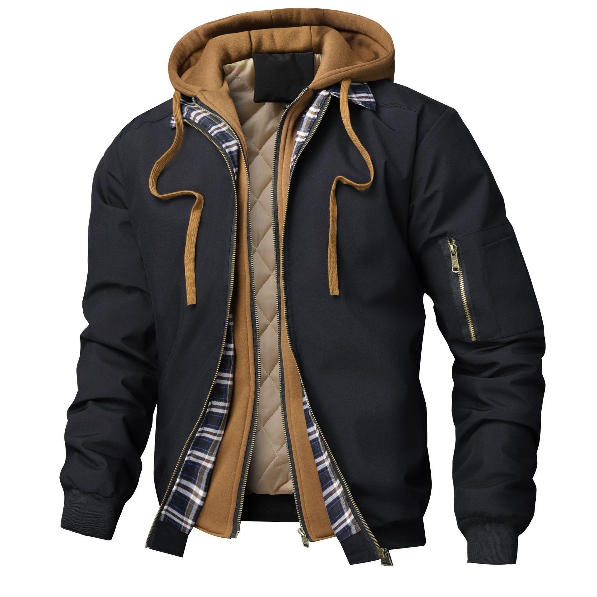 [2025 New Model] Popular Export Product: Spring, Autumn, Winter Men's Jacket, Quilted Cotton Hoodie with Faux Two-Piece Design for Young People