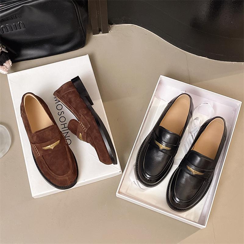 Seagull Loafers for Women, Slip-On Sheepskin Shoes, 2026 New Model, Black Leather Shoes, Genuine Leather Versatile Shoes for Girls