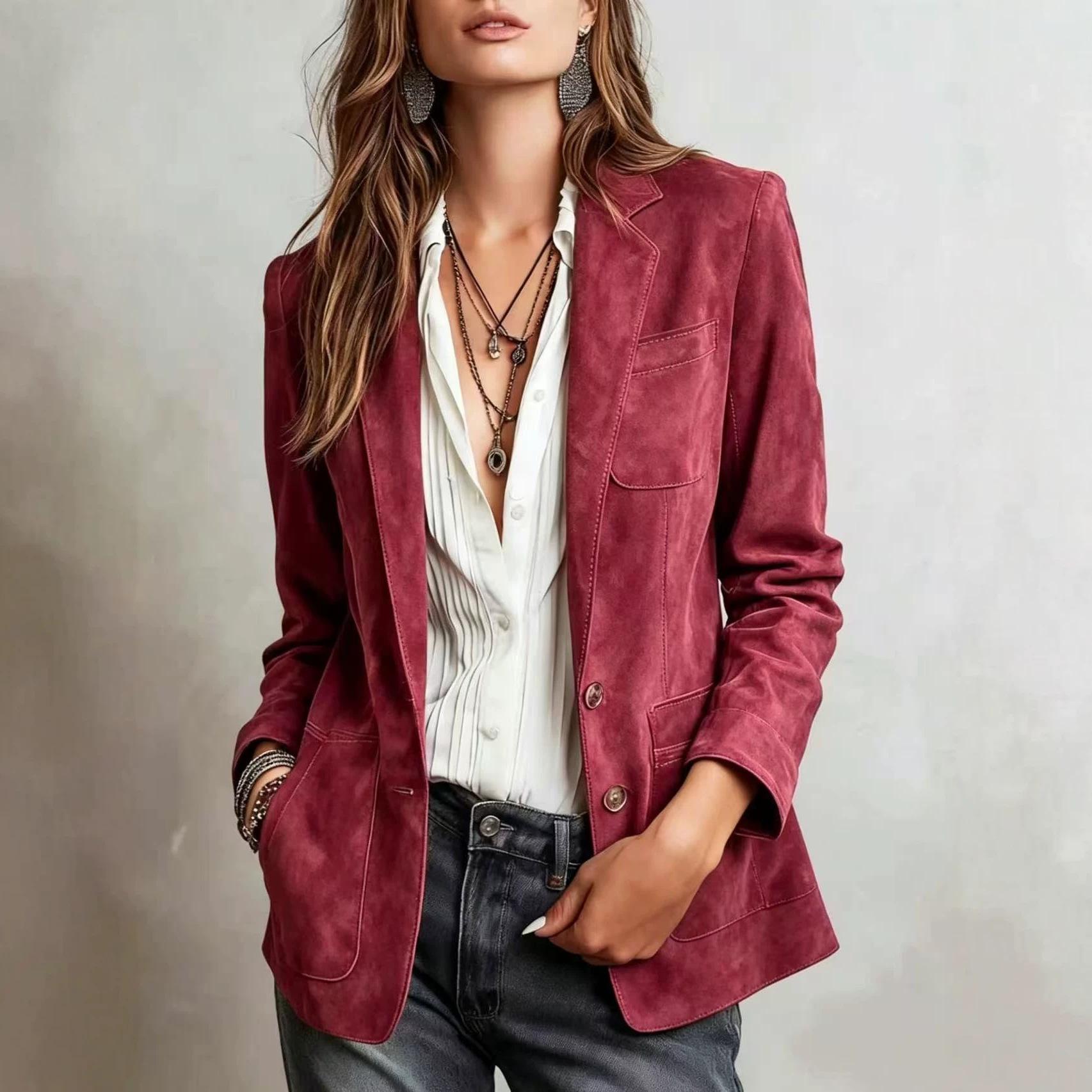 2026 European and American Women's Amazon Independent Store Jacket, Elegant Retro Suede Single-Breasted Coat for Autumn and Winter