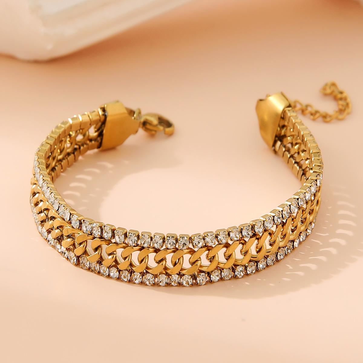Cross-border new fashion stainless steel vacuum plating 18K gold embedded drill adjustable bracelet ladies jewelry wholesale