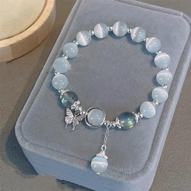 Tiktok Influencer Imitation Cat's Eye Stone Blue Moonlight Ins Niche Peace and Joy Pendant Bracelet Female Best Friend Student Gift