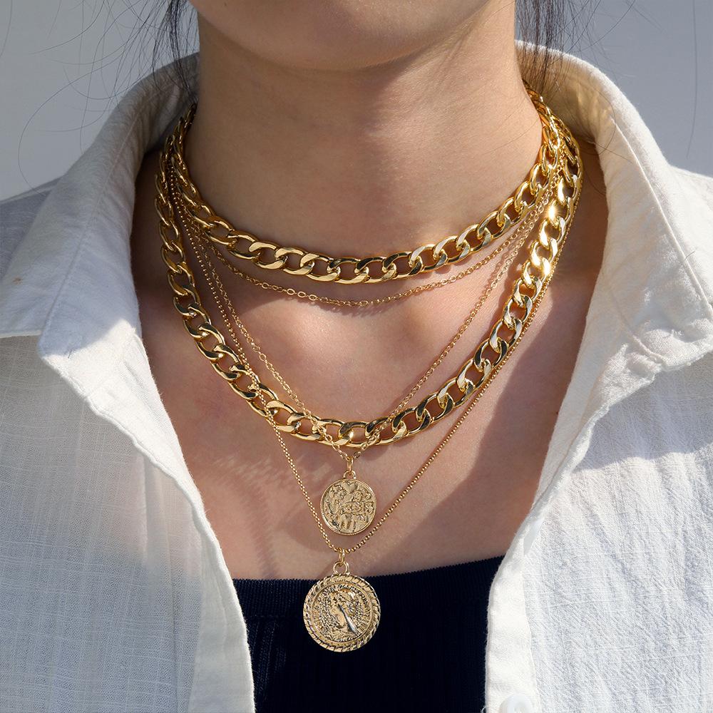 European and American new jewelry multi-layer round pendant necklace women's fashion trendy necklace Amazon cross-border wholesale