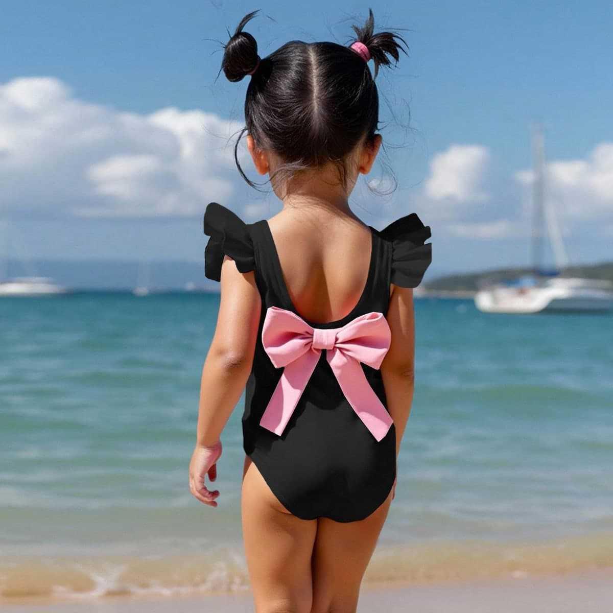 Cross-Border Baby Swimsuit for Girls, One-Piece Bikini for Girls, Cute Backless Bowknot Children's Swimwear in Stock