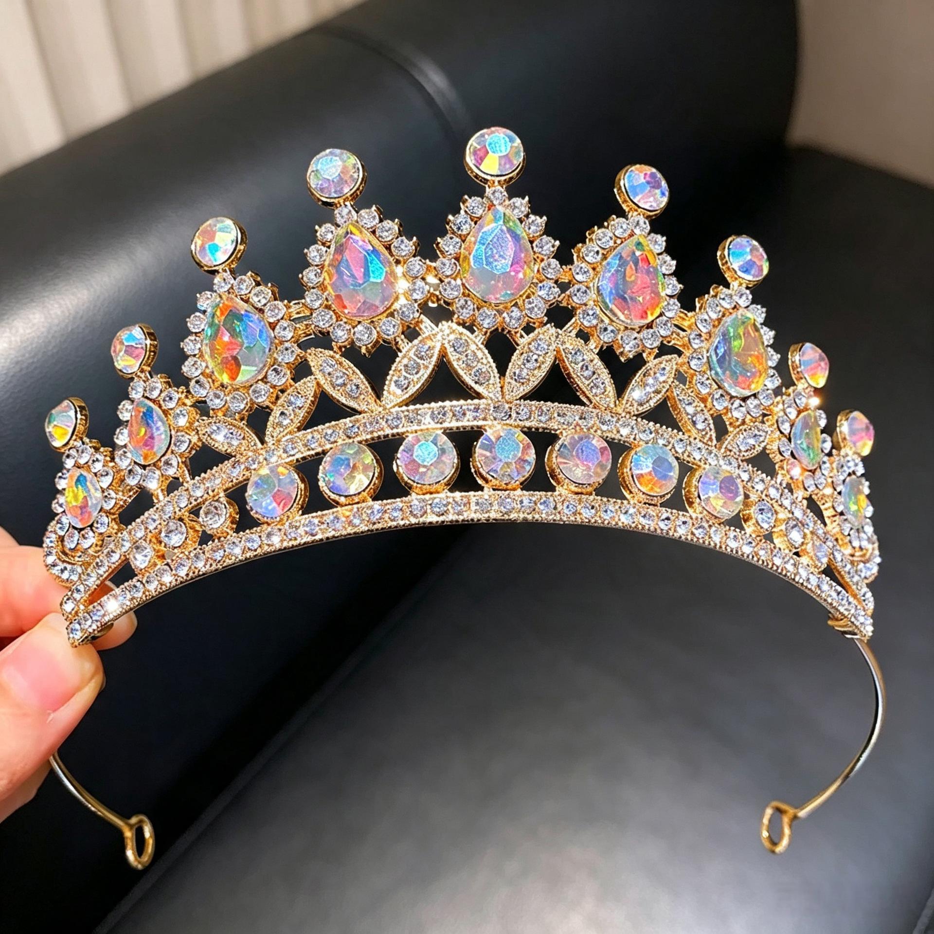 Children's Crown Headpiece Princess Rhinestone Headband Model Show Performance Crown Girls' Birthday Dress Hair Accessory