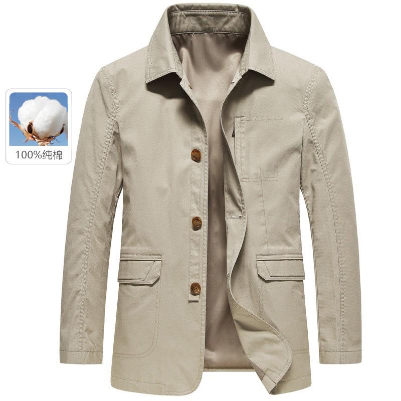 Middle-Aged and Elderly Men's High-End 100% Cotton Jacket Spring & Fall New Button Casual Top Dad's Loose Jacket