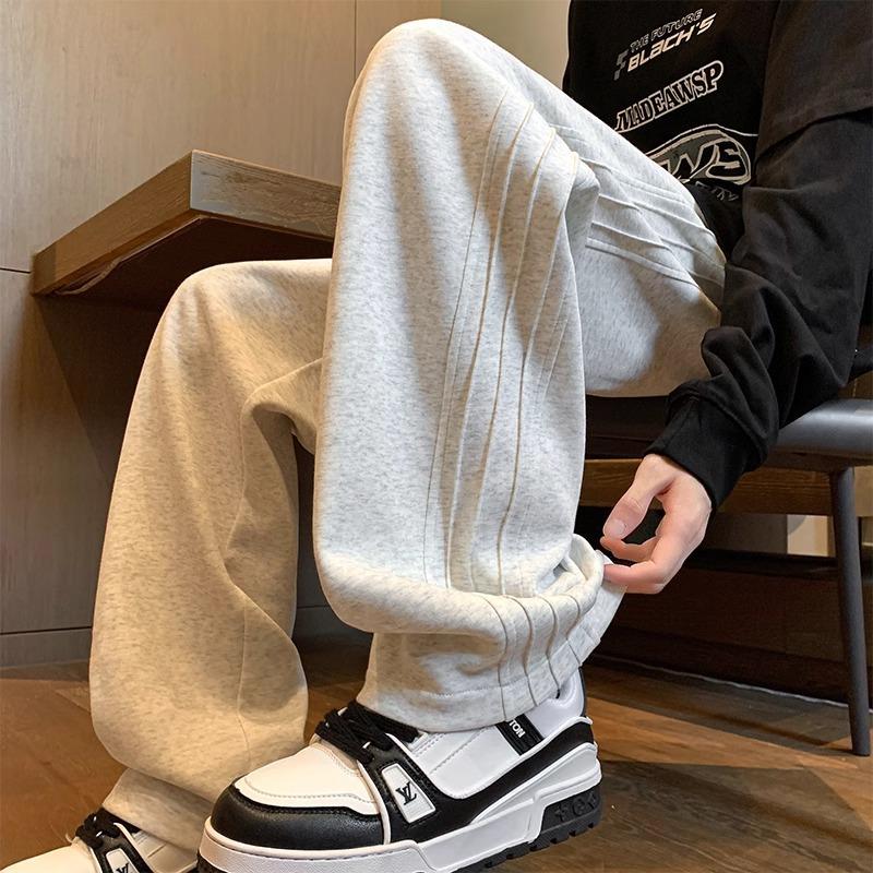 Heavy Weightweight Loose Sports Pants Men's Spring American Retro Gray Wide-Leg Pants Youth Draped Casual Pants Trendy