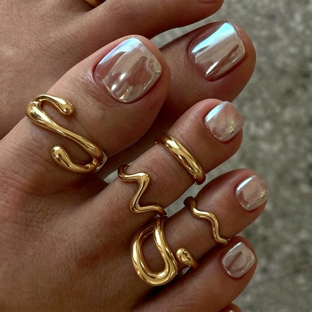 European and American cross-border design irregular metal stackable toe rings, beach vacation style open stackable toe rings