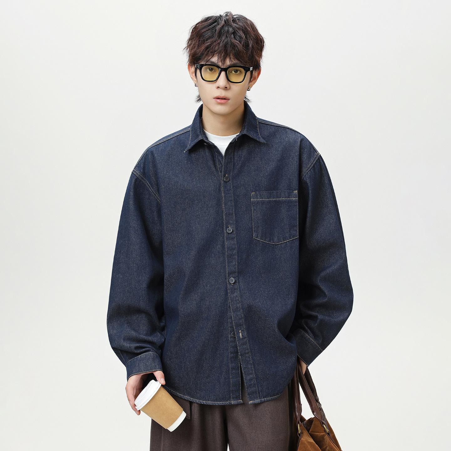 Vintage Raw Denim Long-Sleeve Shirt for Men, Spring 2026 New Japanese Style Loose Trendy Casual Washed Denim Shirt Jacket