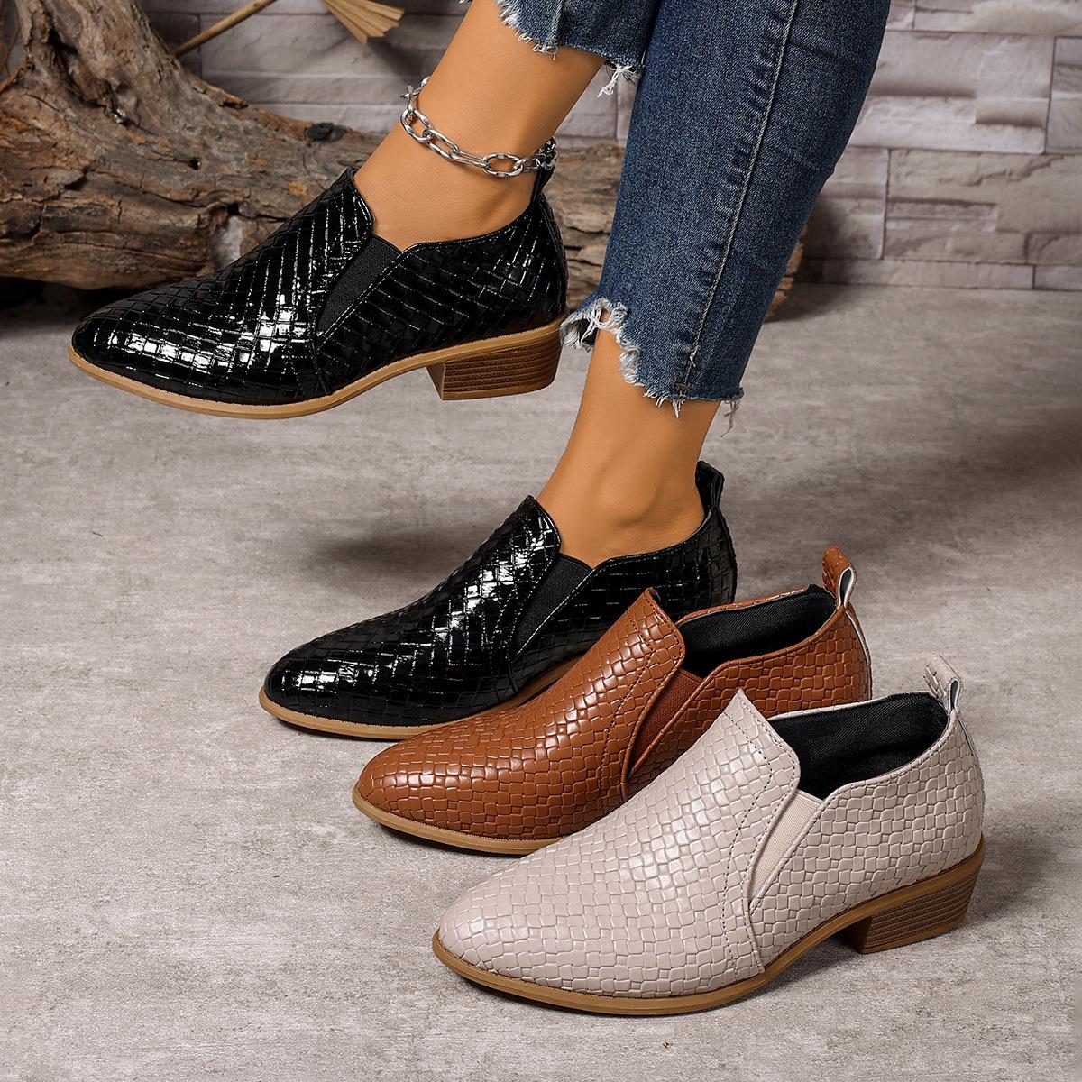 Cross-Border Women's Shoes, Spring and Autumn Women's British Style Glossy Leather Shoes, Women's Business Formal Casual Shoes, Toe-Toe Small Leather Shoes