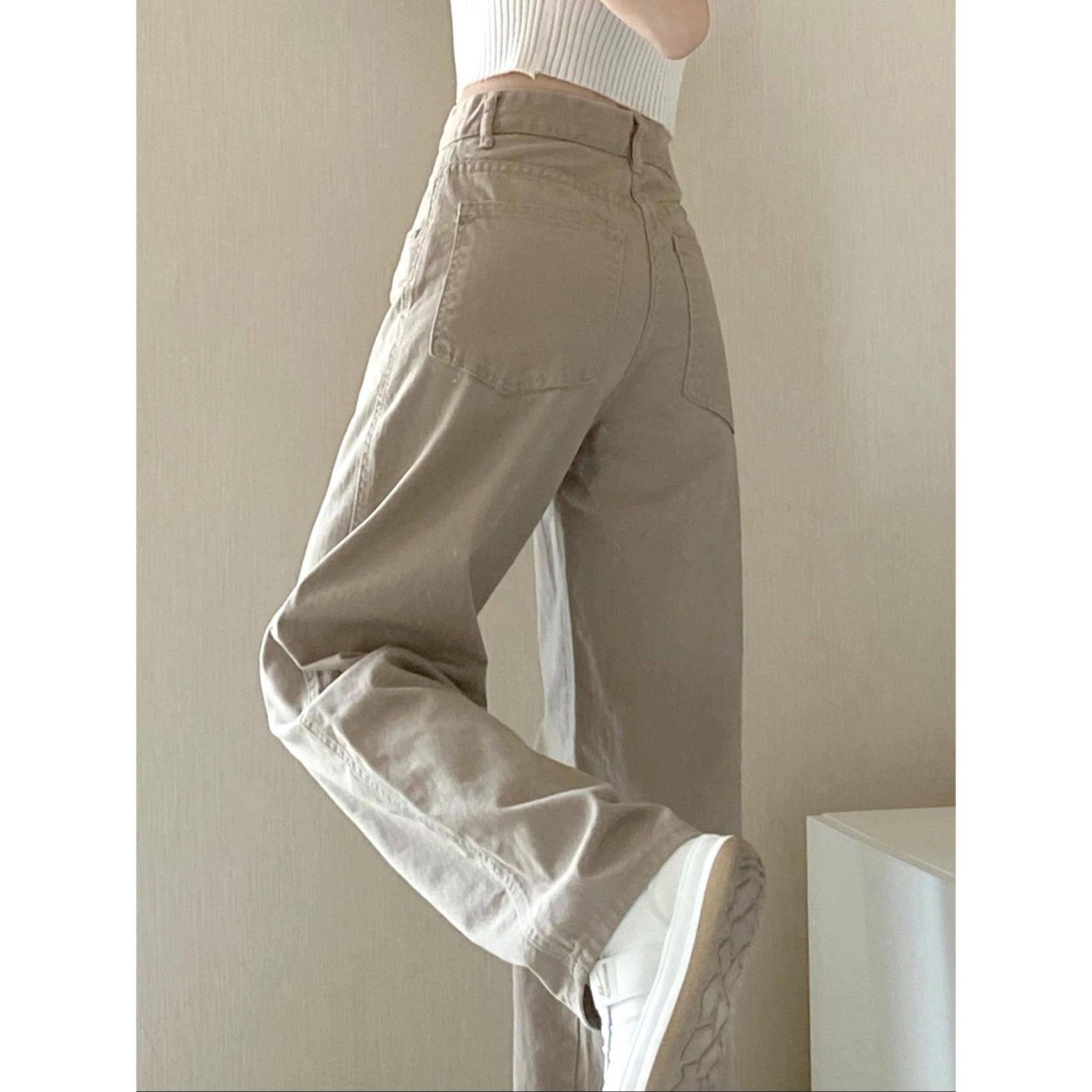 Straight-Leg-Leg Jeans for Women 2025 Autum New High-Waist Slim Khaki Small Narrow Version Drapedy Wide-Leg Pants