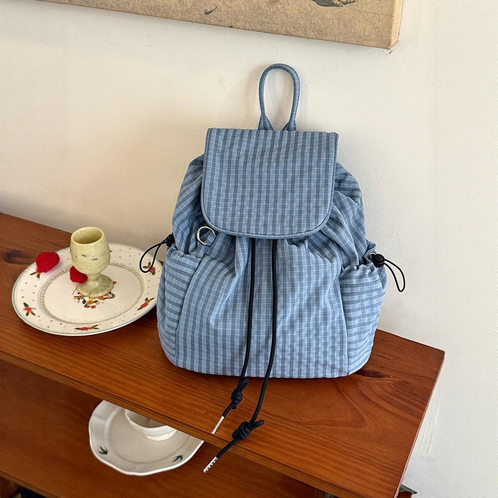 Ins Korean Style Street Style Lightweight Nylon Backpack for Women 2026 Atmospheric Plaid Backpack Casual Work Clothing School Bag
