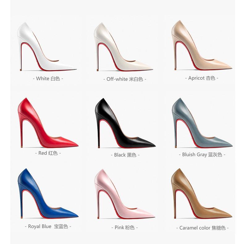 European and American Export Pointed-Toe Stiletto High Heels 8/10/12cm Single Shoes for Professional Work and Formal Wear, Red Sole, Runway Style, Large Size Leather Shoes