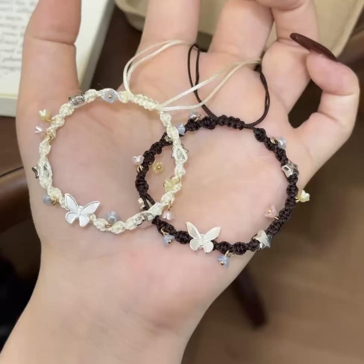Lucky Crushed Stone Small Butterfly Bracelet Ins Best Friend Niche Woven Bracelet Versatile Couple Gift Finished Product
