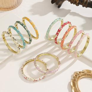 New Cross-Border Four-Leaf Clover Open Bracelet with Enamel and Diamond Inlays, Summer Clear Style, 11 Colors in Stock, Cross-Border Labeling