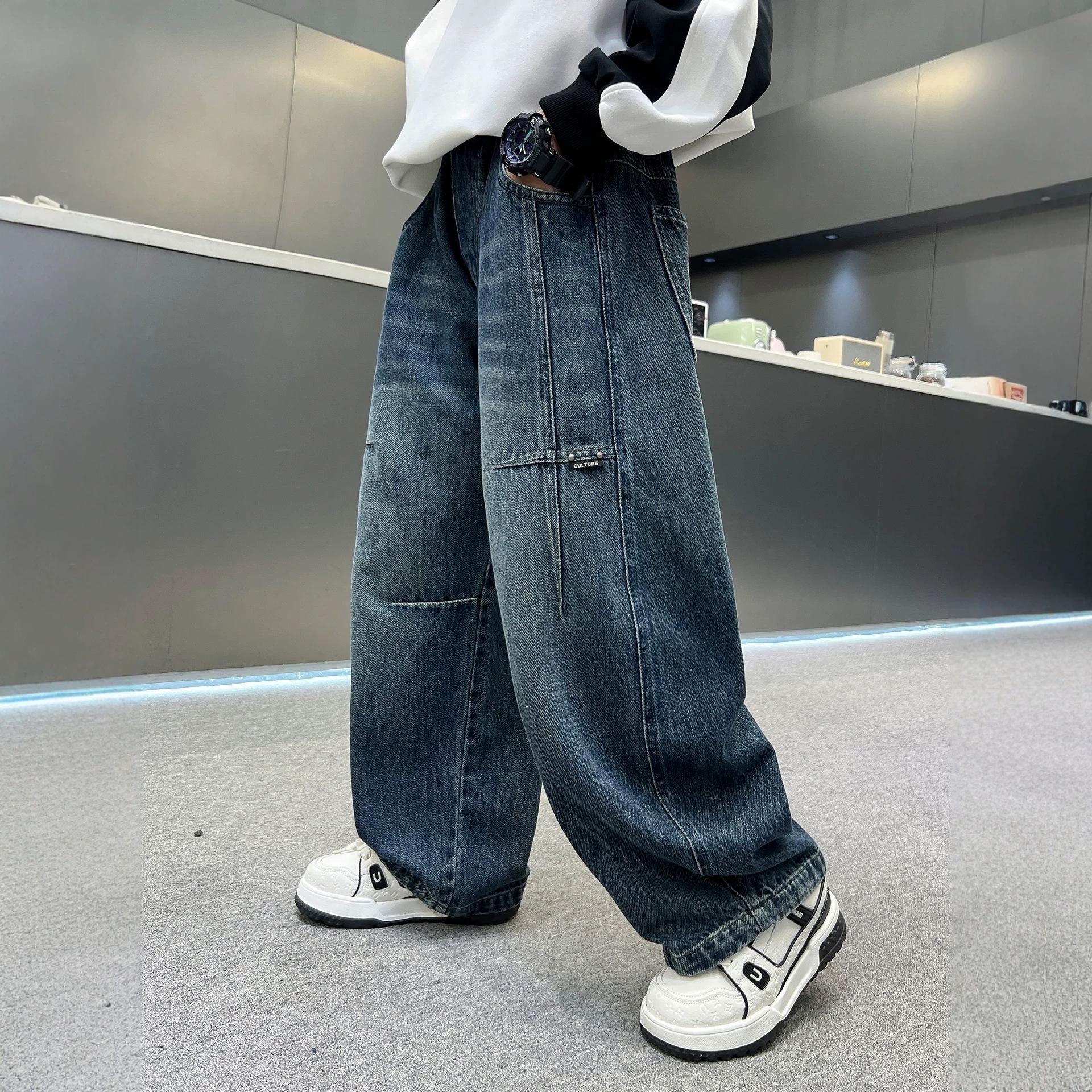 Boys' straight-leg jeans, new trendy autumn 2026 style, cool children's autumn pants, loose-fitting long pants for older kids, street style