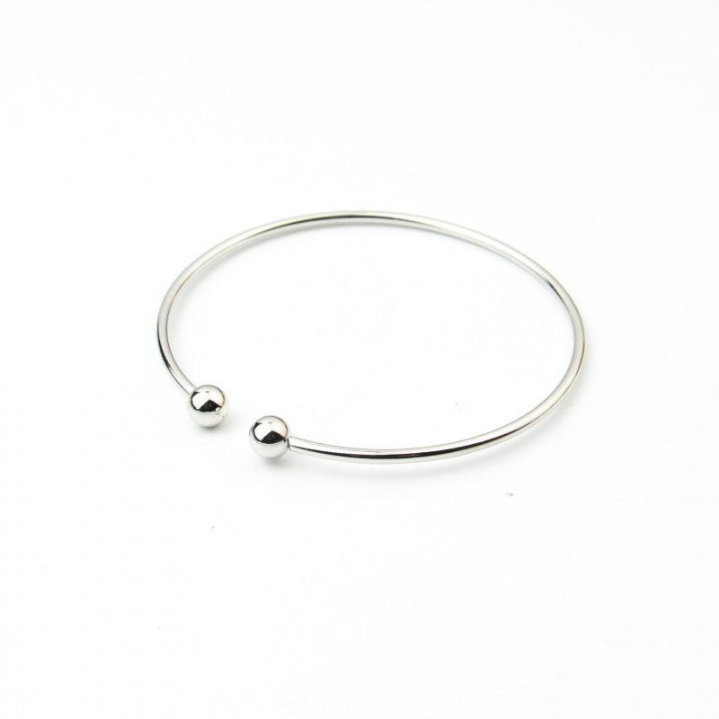 Wish's popular Korean-style women's open-ended smooth minimalist garlic-shaped bracelet with paired beads, silver bangle, hand accessory jewelry