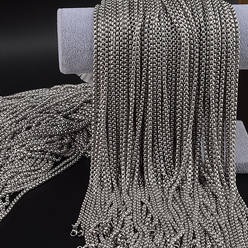 Cross-Border Square Pearl Chain Wholesale Stainless Steel Men's and Women's Plain Necklaces Hip-Hop Titanium Steel Jewelry Chain Amazon Accessories