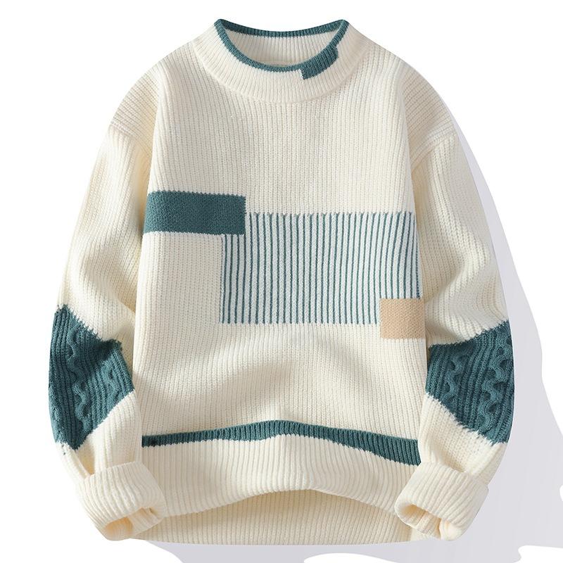 Half Turtleneck Sweater for Men 2026 Winter New Korean Style Loose Men's Fashion Color-Blocking Knitwear Men's Base Layer Sweater