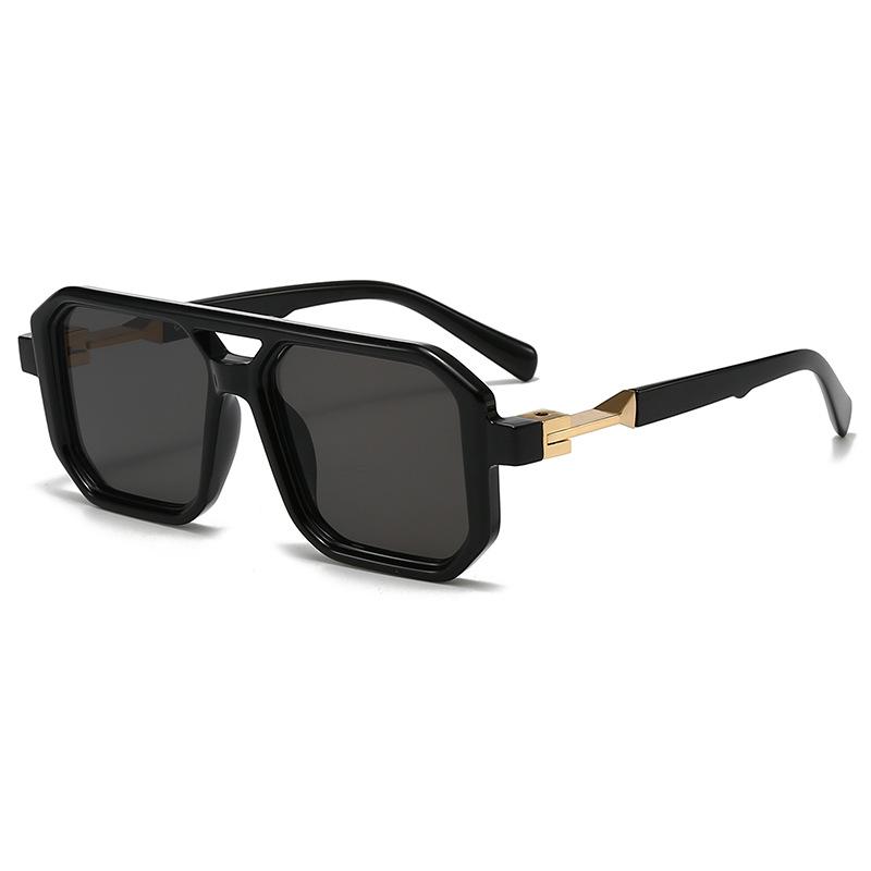 Cross-Border Retro Square Frame Sunglasses for Men and Women, European and American Style Double-Bridge Sunglasses, Trendy Street Style Fashion Sunglasses
