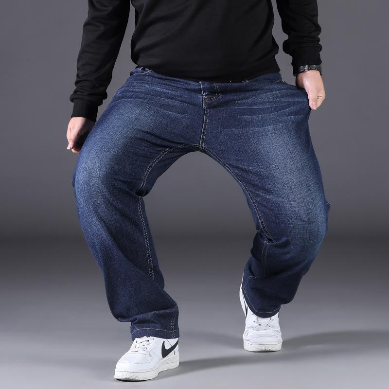 Autumn and Winter Thick Plus Size Plus Size Jeans Men's Foreign Trade Fat Men's Stretch Loose Straight Long Pants