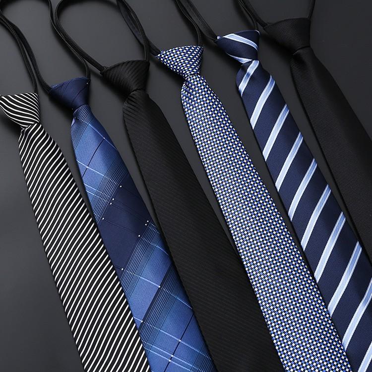 Men's business formal wear zip tie for groom, wedding, blue striped black, easy-to-use 8cm length