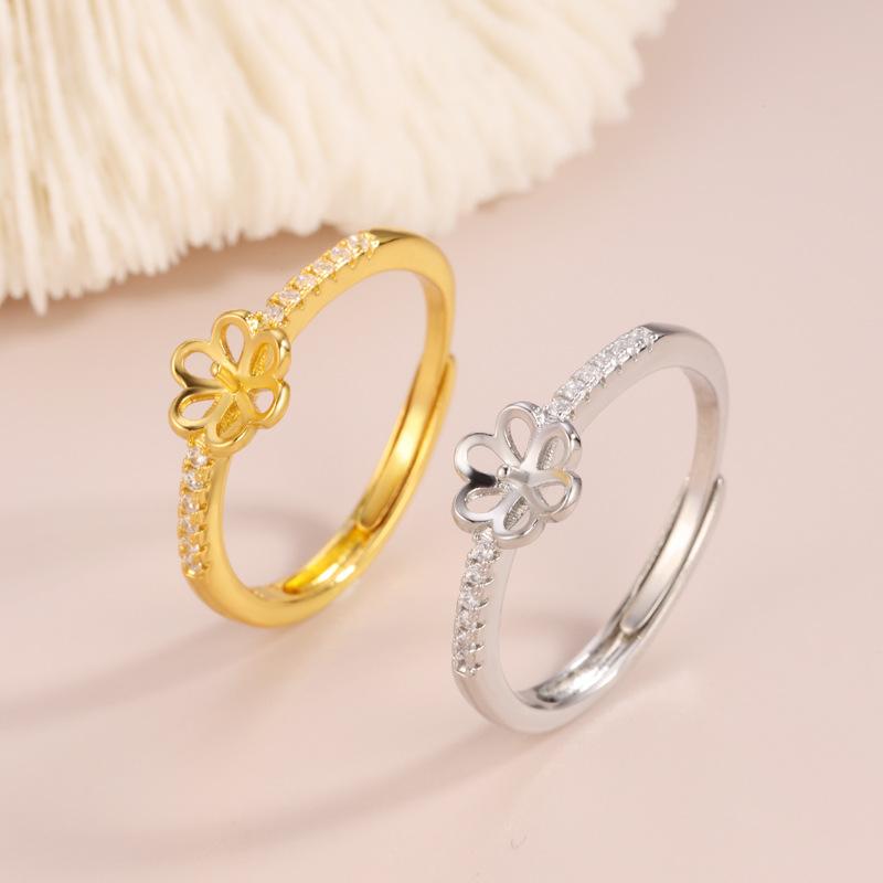 Korean style micro-inlaid zircon ring empty holder diy pearl living fashion ring holder semi-finished ring wholesale