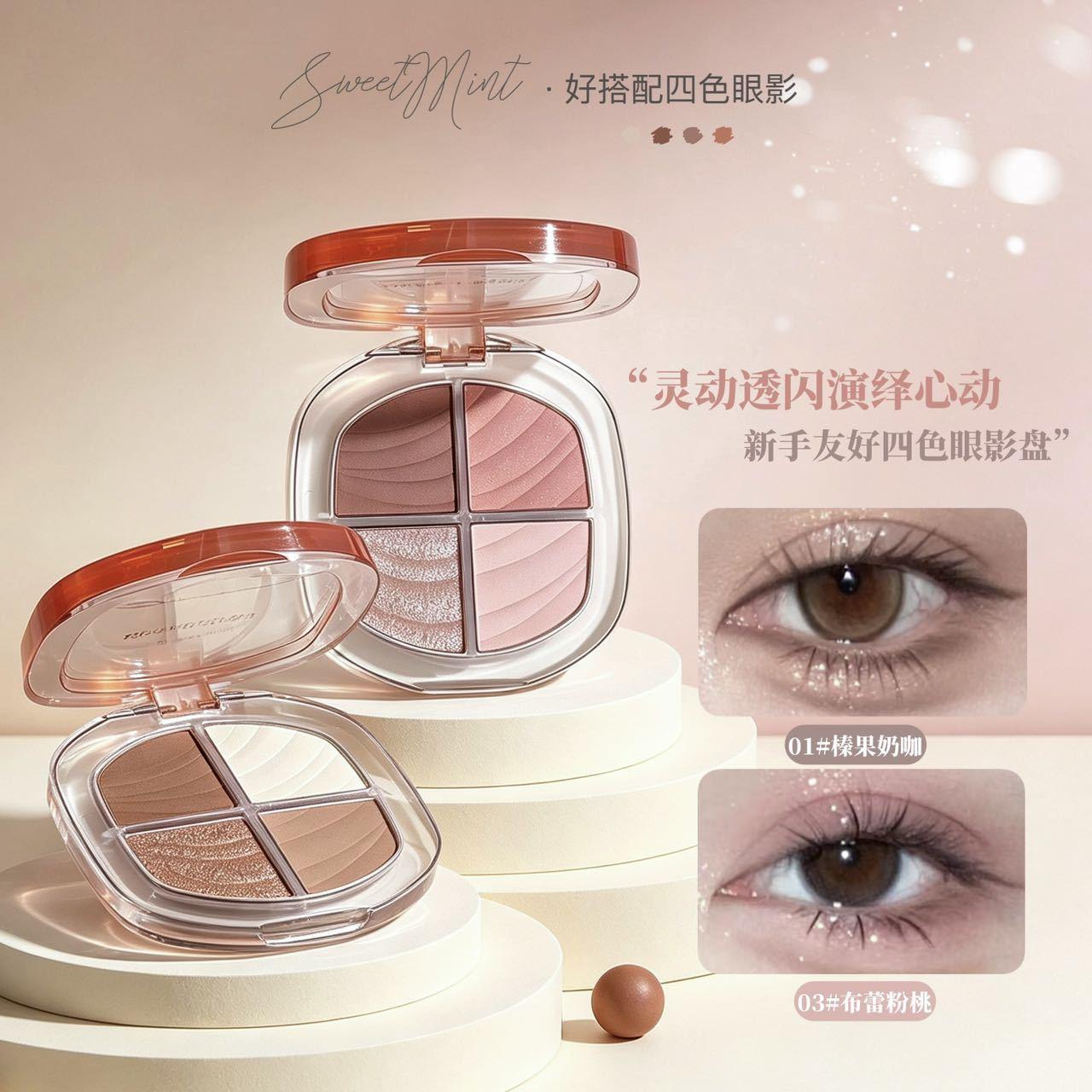 Sweetmint offers a versatile four-color eyeshadow palette with a long-lasting, color-stable formula. Mix and match the four colors to create your desired look. This portable eyeshadow is perfect for students