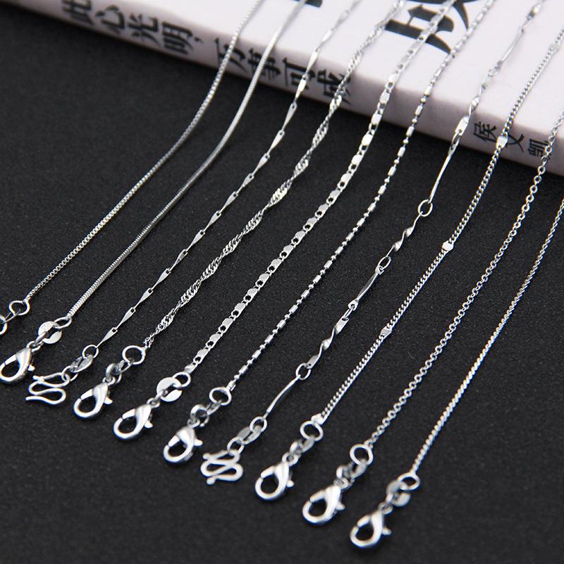 925 Silver Necklace Japanese and Korean Simple Women's Clavicle Chain Pure Copper Silver-Plated Plain Chain Box Water Wave Naked Chain Short Necklace