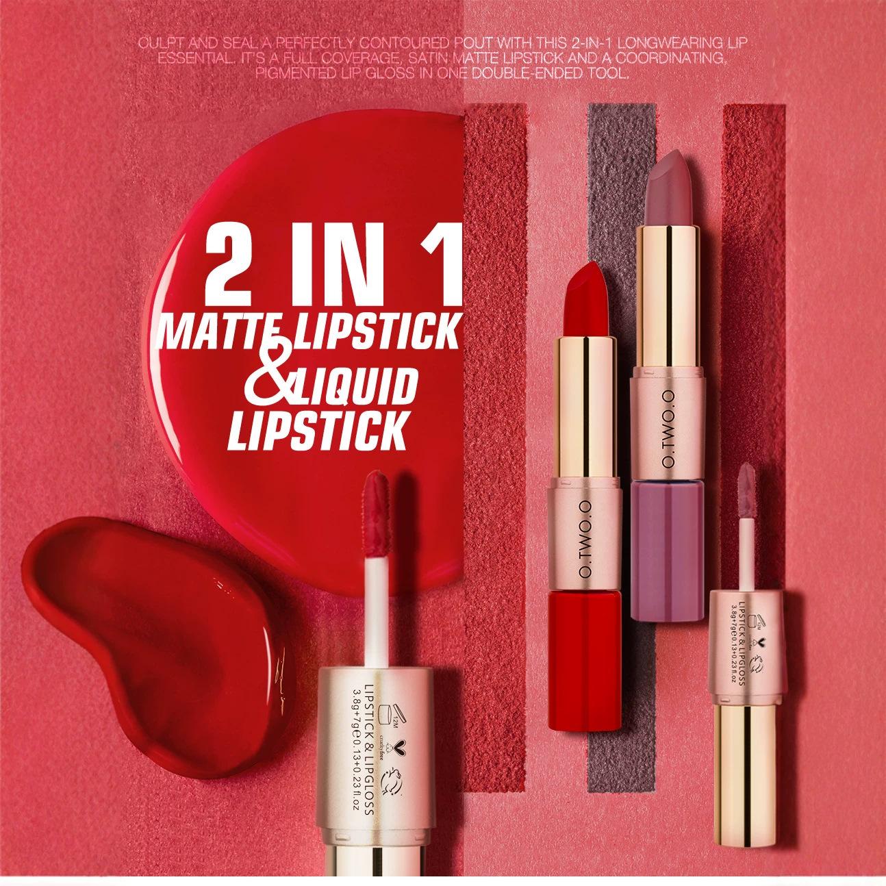 O.Two.O Double-Ended Matte Lip Gloss, Lipstick That Is Not Easy to Fade, Two-In-One Velvet Lip Biting 9107