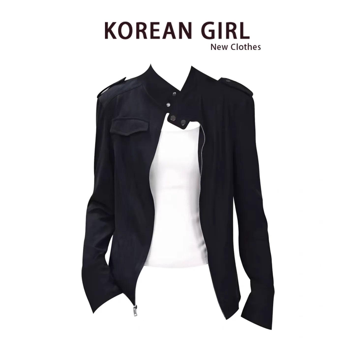 American-style spicy girl look, stand-up collar, short jacket, women's autumn and winter chic, fashionable, slimming, versatile, zip-up cardigan top