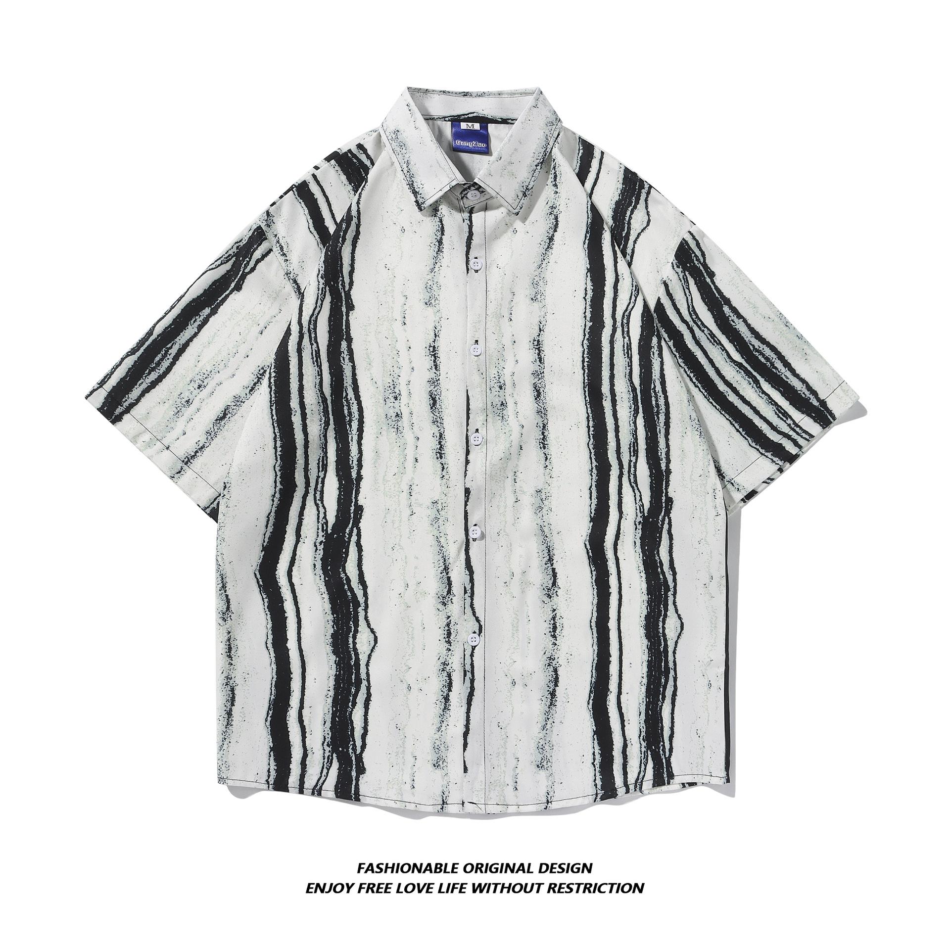 Tie-dyed Shirt Men's Short-sleeved Summer Thin High-end Feeling Ruppish Handsome Half-sleeved Shirt Japanese Style Retro Loose Jacket Trendy