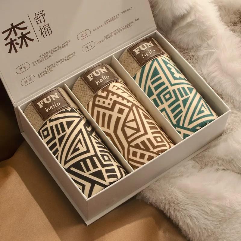 Pure Cotton Ethnic Style Men's Underwear, Comfortable and Breathable for All Seasons, Fashionable Retro Mayan Totem Boxer Shorts