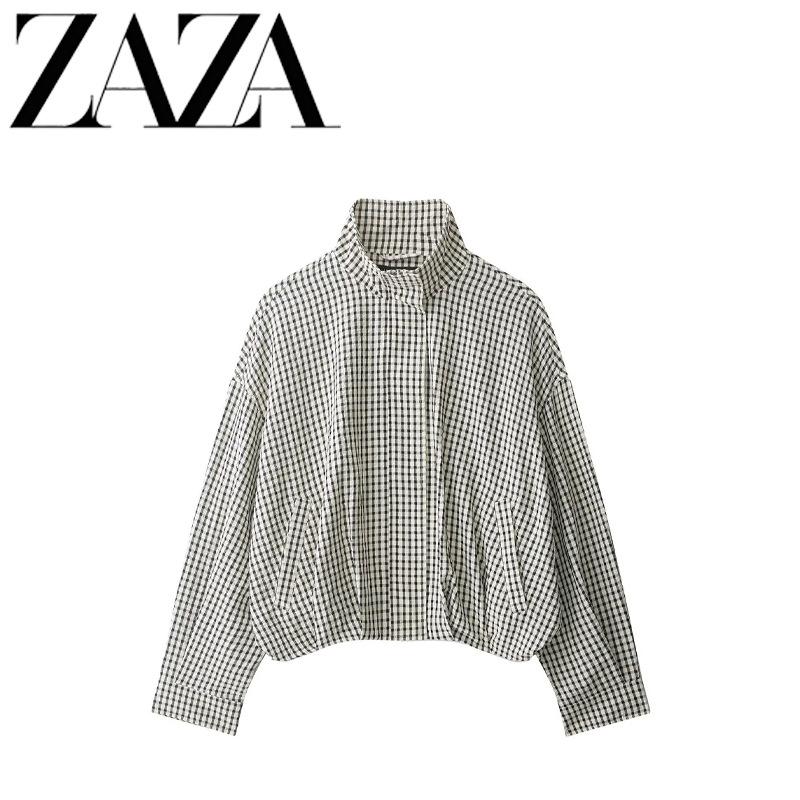 ZAZA Custom-made European and American style wholesale women's clothing, fashionable plaid aviator jacket for women 3046041093