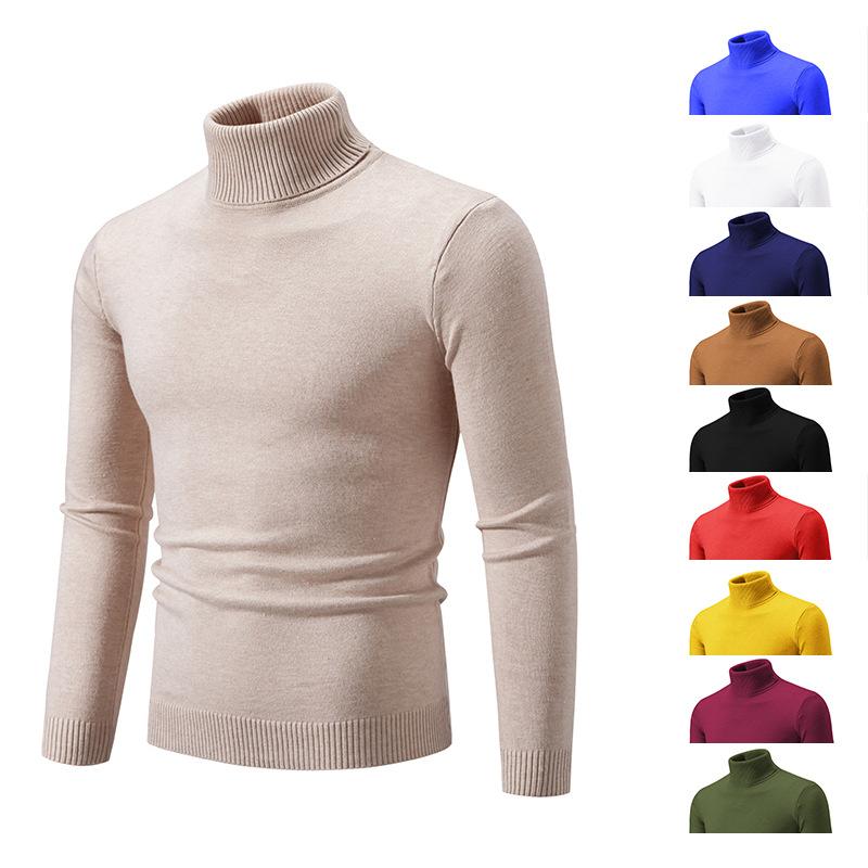 Vintage Simple Solid Color Turtleneck Base Sweater Men's Inner Wear Outer Wear Casual Men's Thin Slim-fit Knitted Sweater