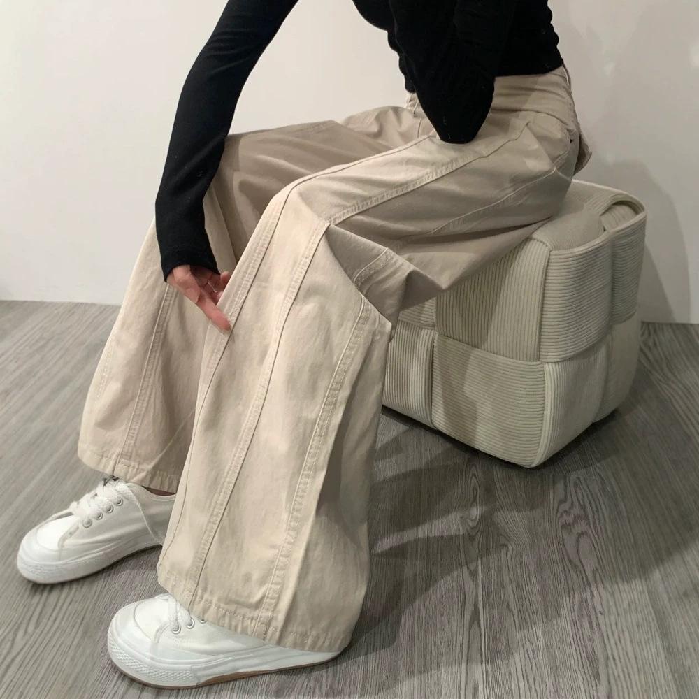 Apricot-Colored Straight-Leg Jeans for Women, Summer 2026, Plus-Size, High-Waisted, Loose Fit, Hip-Covering, Slimming Wide-Leg Cargo Pants