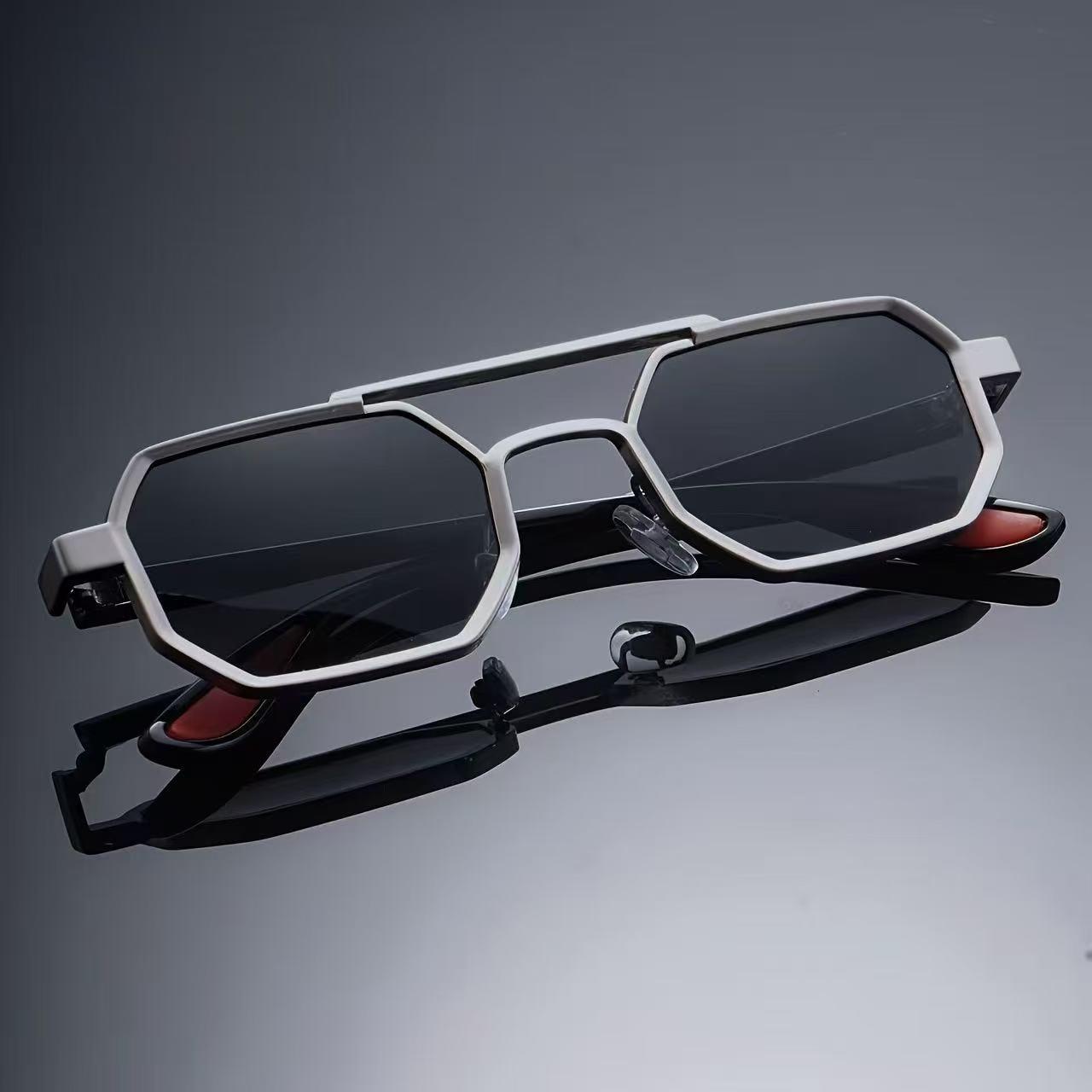 Metal Frame Double Bridge Sunglasses for Men, Outdoor Uv Protection, Fashionable Sports Style, Red-Legged Aviator Sunglasses, Ins
