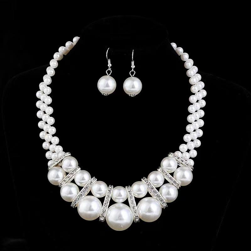 Japanese and Korean Fashion Bride Imitation Pearl Necklace Earrings Set Women's Short All-match Elegant Decorative Collarbone Chain Accessories