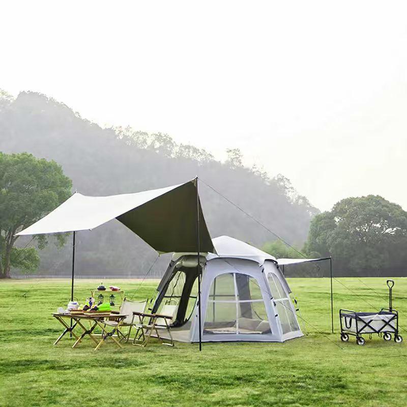 Outdoor camping black-coated hexagonal canopy tent 2-in-1 90% off foldable sun protection tent for camping