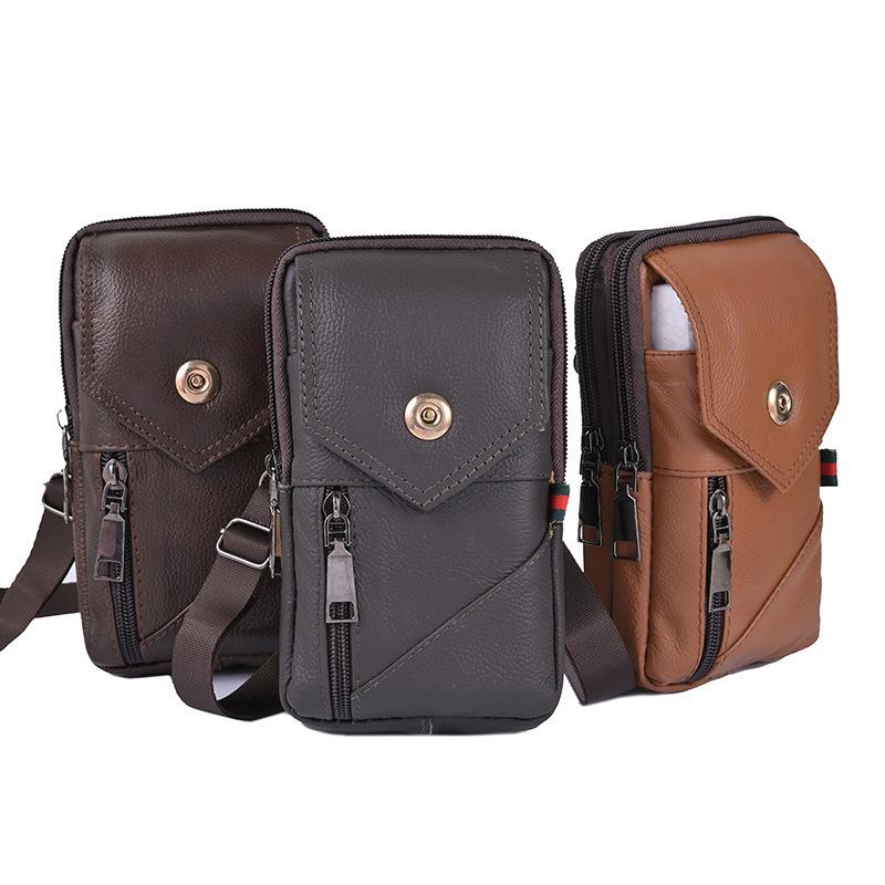 Retro Genuine Leather Waist Bag, Lightweight Single-Shoulder Phone Bag, Men's Belt Coin Purse, Vertical Style Cowhide Single-Shoulder Small Backpack
