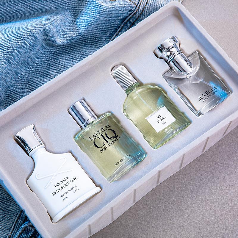 Flower Story Men's Perfume Set Silver Charm Mountain Spring Fresh Light Fragrance Internet Celebrity Popular Perfume Four-piece Set