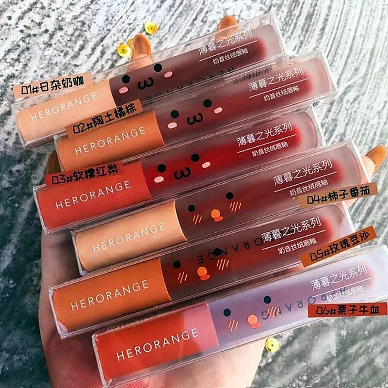 HERORANGE twilight milkshake velvet lip glaze air matte matte non-stick cup student white lip mud