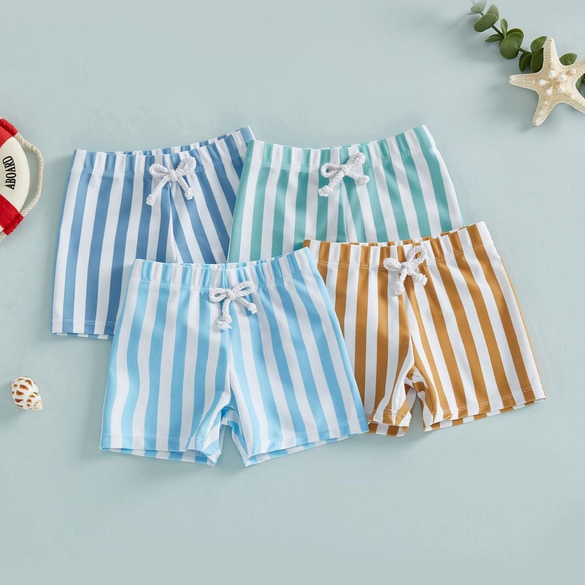 New Children's Swim Trunks for Boys, Ages 6m-4 Years, Striped Print with Bow Tie, Cross-Border Beach Shorts for Baby Boys
