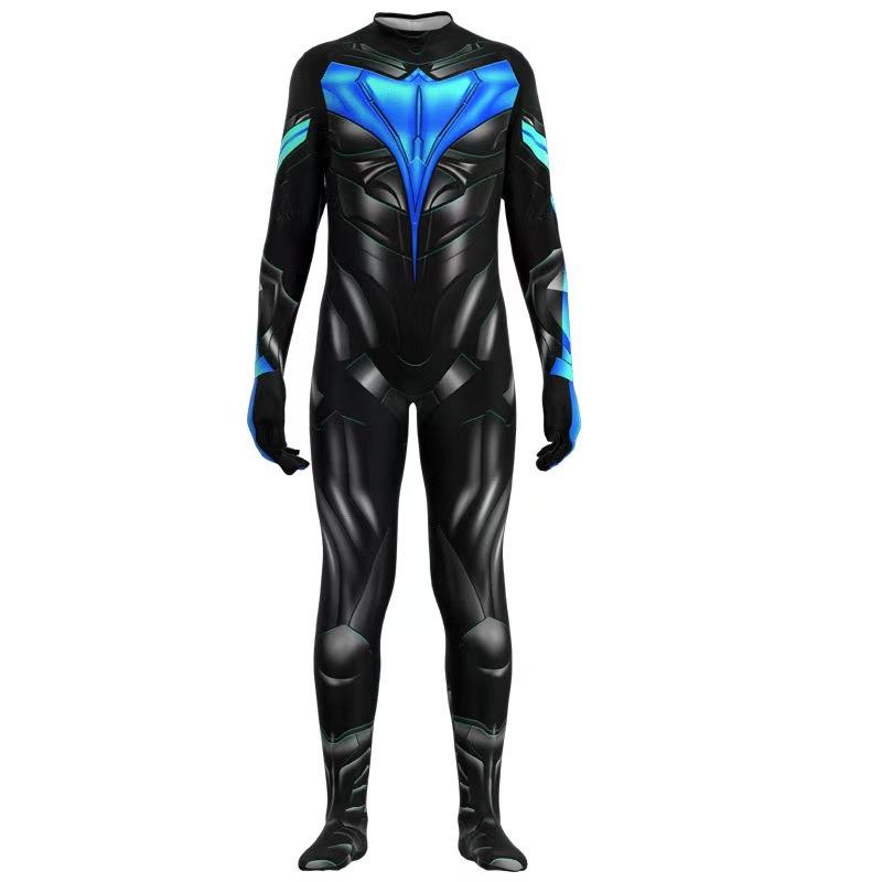 Halloween DC Titans Nightwing Costume Cosplay Outfit Muscle Print One-Piece Bodysuit Halloween Role-Play Costume
