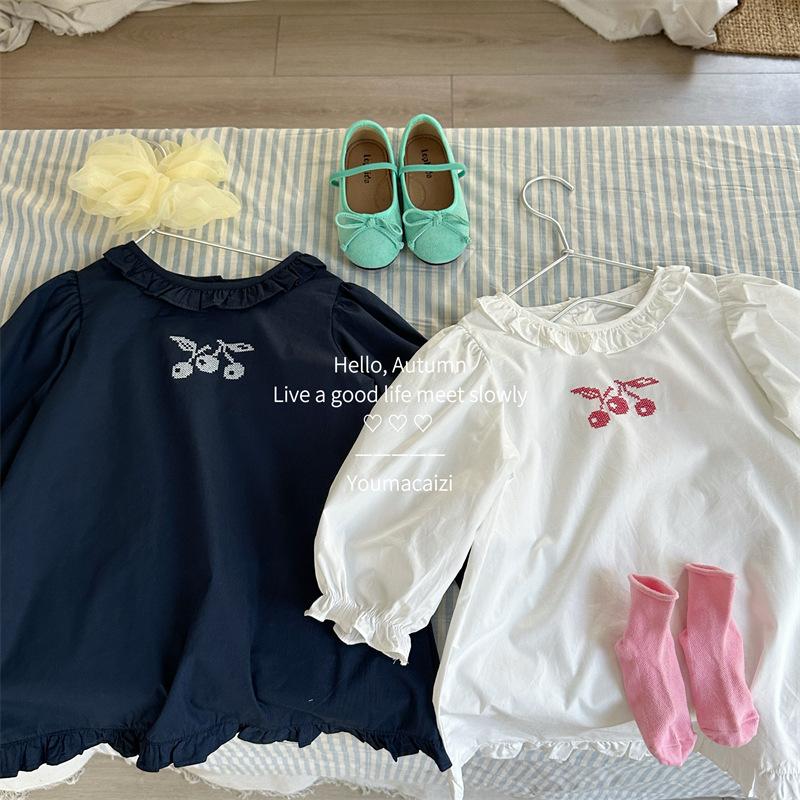 Korean children's clothing 2026 autumn new product: children's embroidered lace collar dress, girls' baby ruffled long-sleeve dress