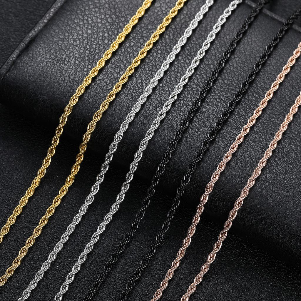 European and American Hip-Hop Plain Chain Titanium Steel Accessories Necklace Stainless Steel Twist Chain 3Mm5Mm Multi-Size Stainless Steel Chain