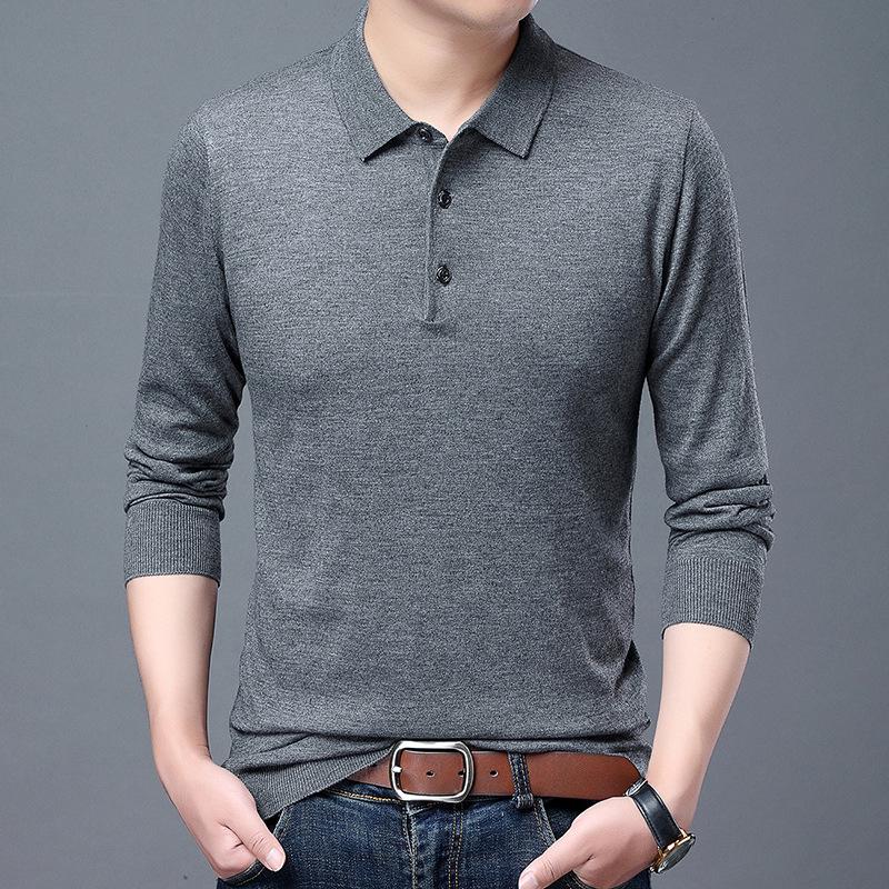 26 Autumn/Winter New Men's Knitted Turn-down Collar Sweater, Skin-friendly and Comfortable, Thin Base Shirt, Solid Color Woolen Top