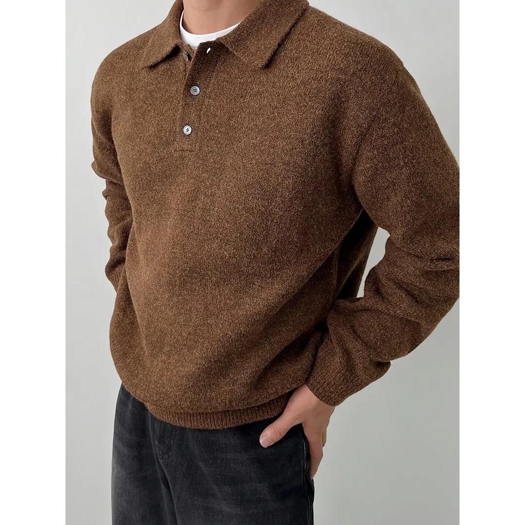 Autumn and Winter Polo Lapel Pure Color Knitwear Men's Versatile Casual Korean Style Loose Pullover Knitwear Hong Kong Style Knitwear