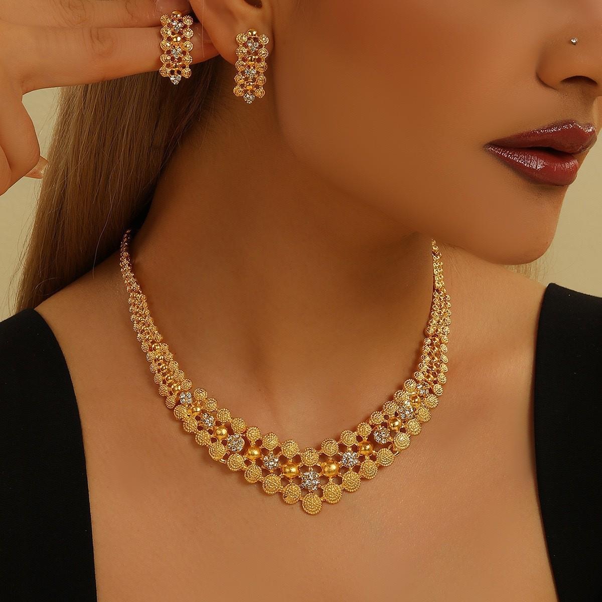 Dubai Arabian Bride Wedding Necklace Earrings African Jewelry Set High-End Luxury for Women
