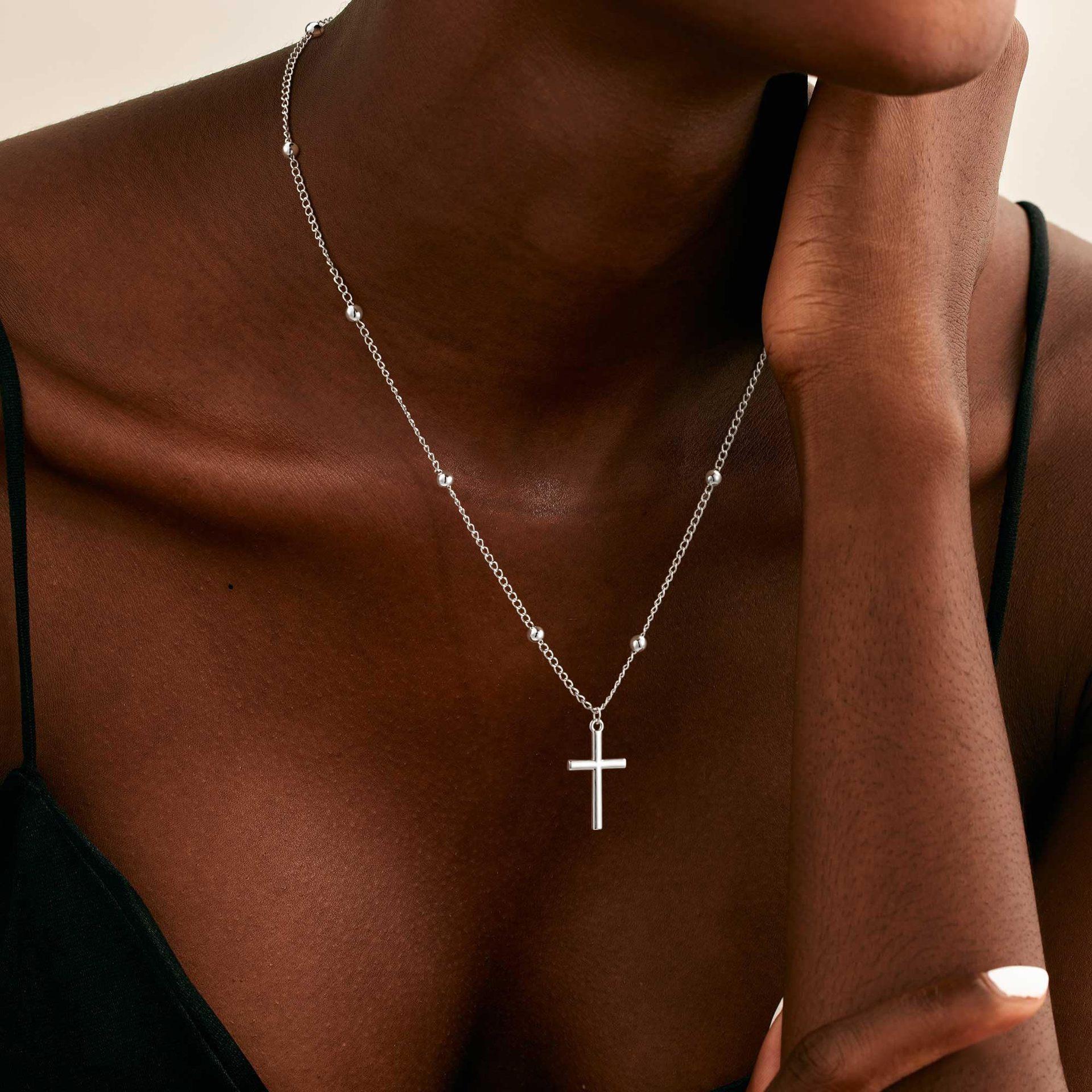 European and American Cross-Border Minimalist Alloy Cross Pendant Necklace for Women, Niche Design, Cool Style, Halloween Clavicle Chain